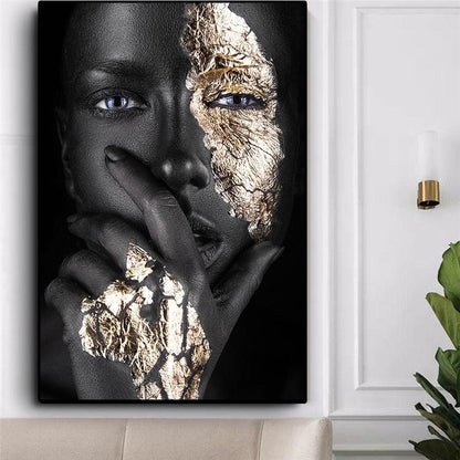Black and Gold Woman Oil Painting - At Home Living