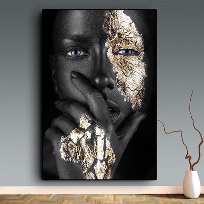 Black and Gold Woman Oil Painting - At Home Living