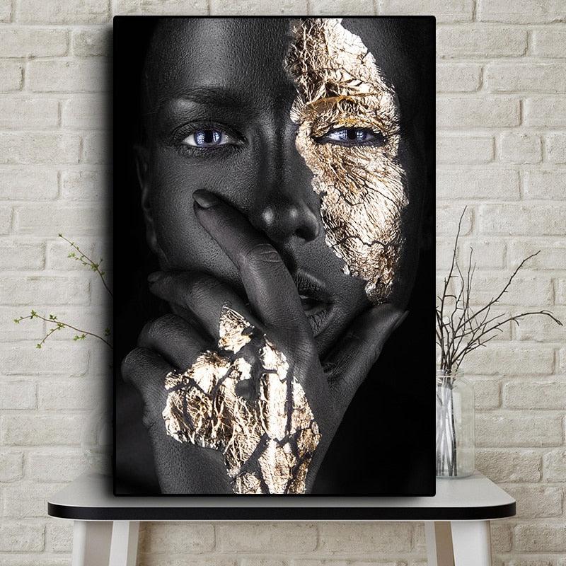 Black and Gold Woman Oil Painting - At Home Living