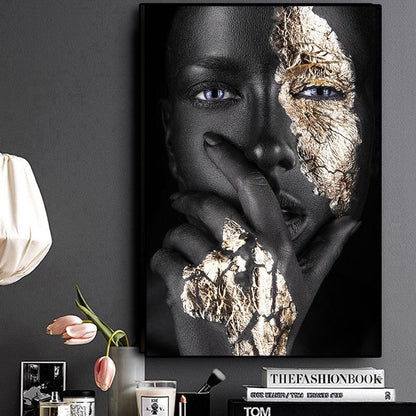 Black and Gold Woman Oil Painting - At Home Living
